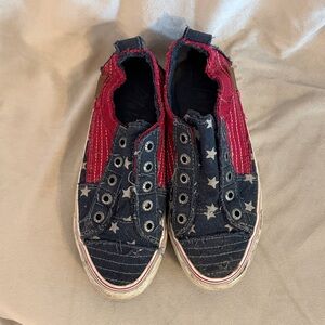Blowfish Malibu Stars & Stripes Slip‑On Sneakers | Women’s 8 | Distressed Denim